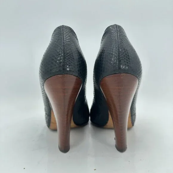 Dolce Gabbana Women Size EU 38.5 US 8.5 Black Snakeskin Leather Block High Heel - Picture 5 of 10